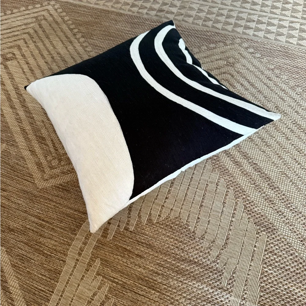 West Elm Black and Cream Geometric Pillow